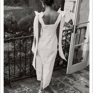 Dissh Aisle White Linen Bow Midi Dress